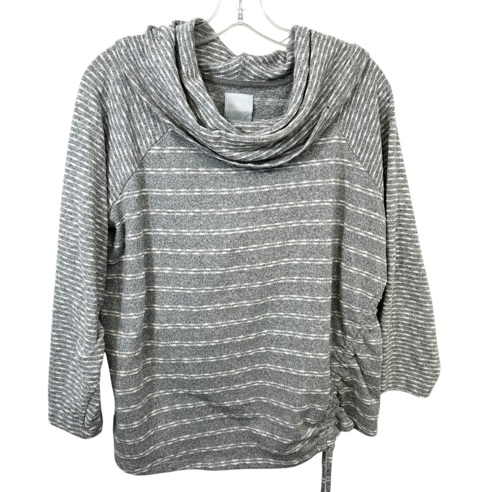 Dressbarn‎ Plus Size 1X Sweater Top Gray Striped Cowl Neck Preppy Fall 951